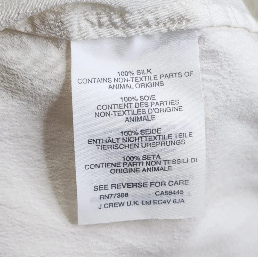 J. CREW Silk Vneck Long-sleeve Blouse Top Ivory Size 12 Business Career Workwear